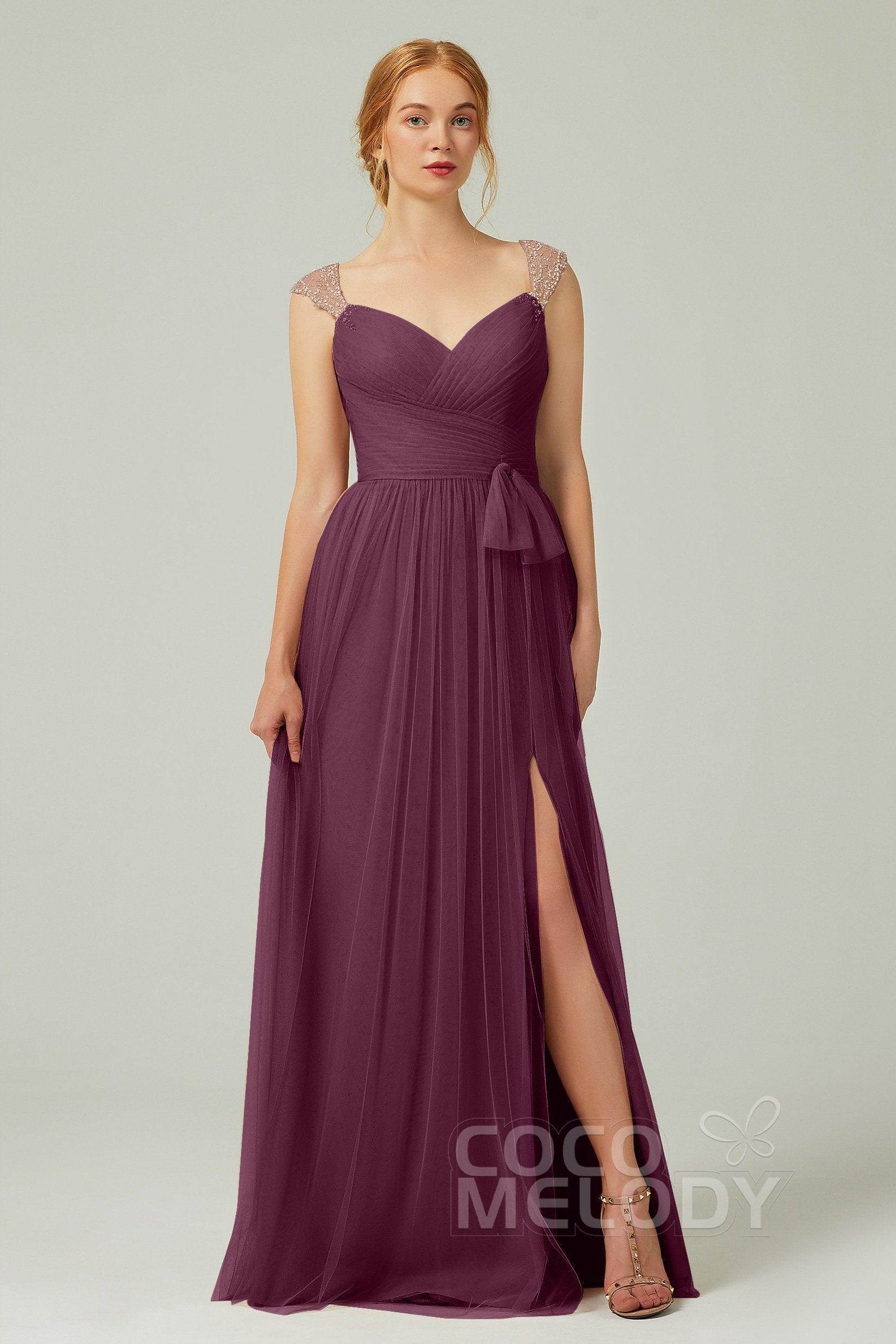 A-Line Floor Length Tulle Bridesmaid Dress CB0313PS - COCOMELODY